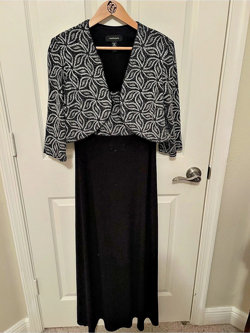 R&M Richards Black & Silver Maxi Dress Size 12